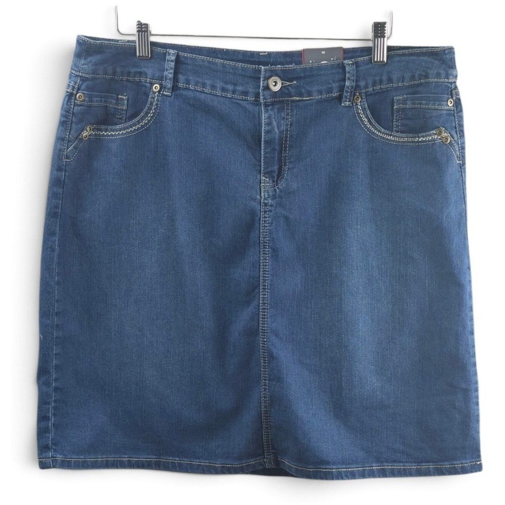 Avenue Denim Skirt Women 14 Blue New Stretch Medium Wash Mini NWT